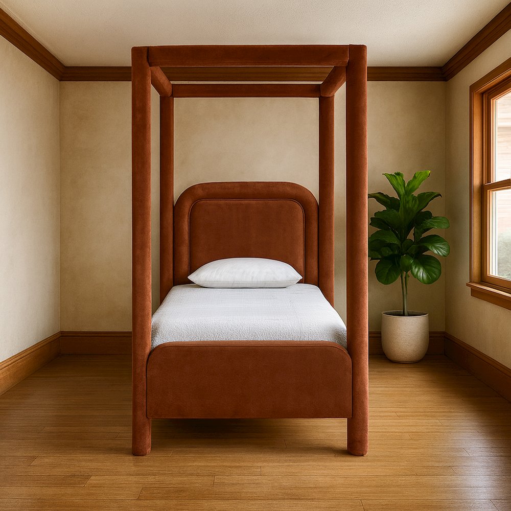 Salina Cognac Velvet Upholstered Twin Bed