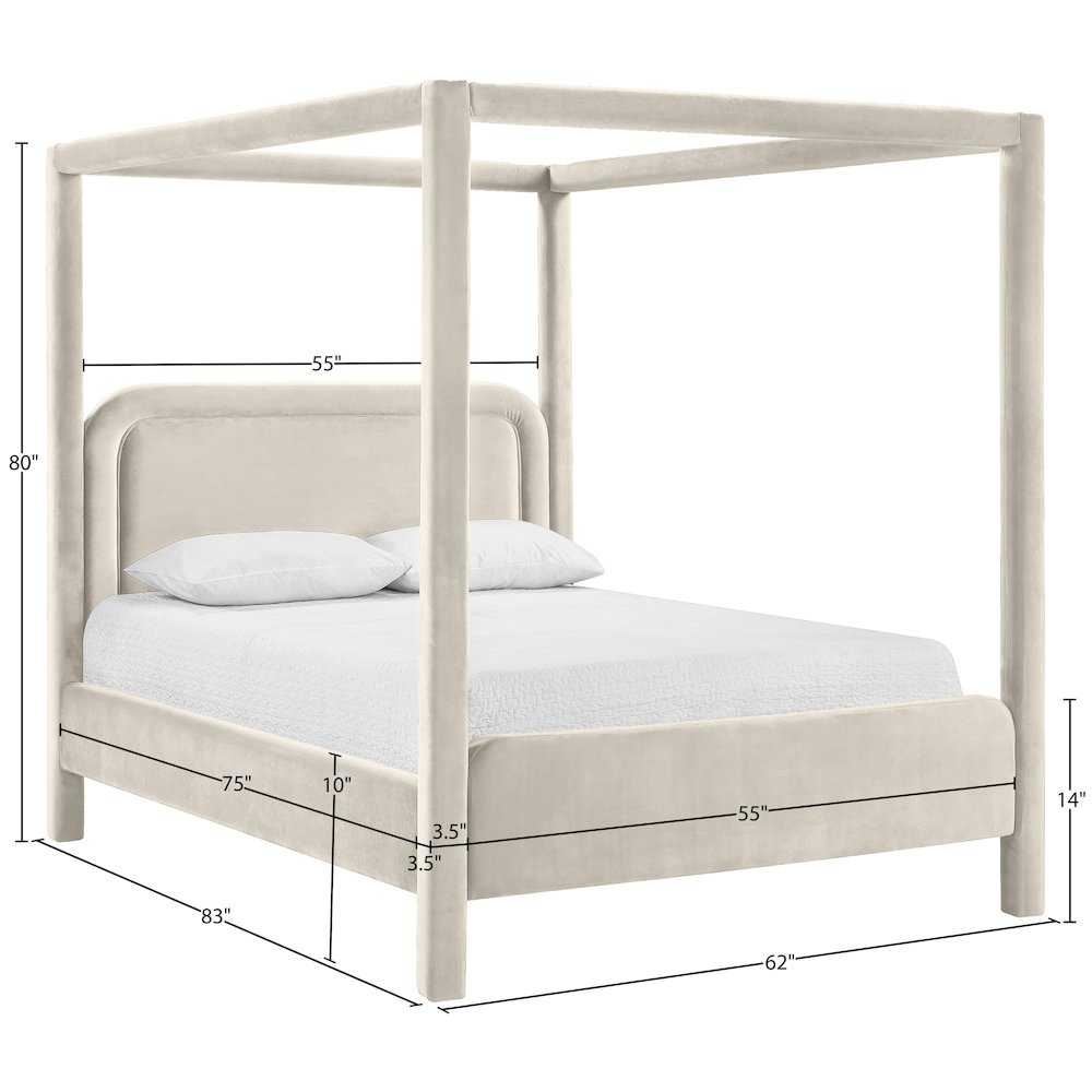 Salina Cream Velvet Upholstered Full Bed