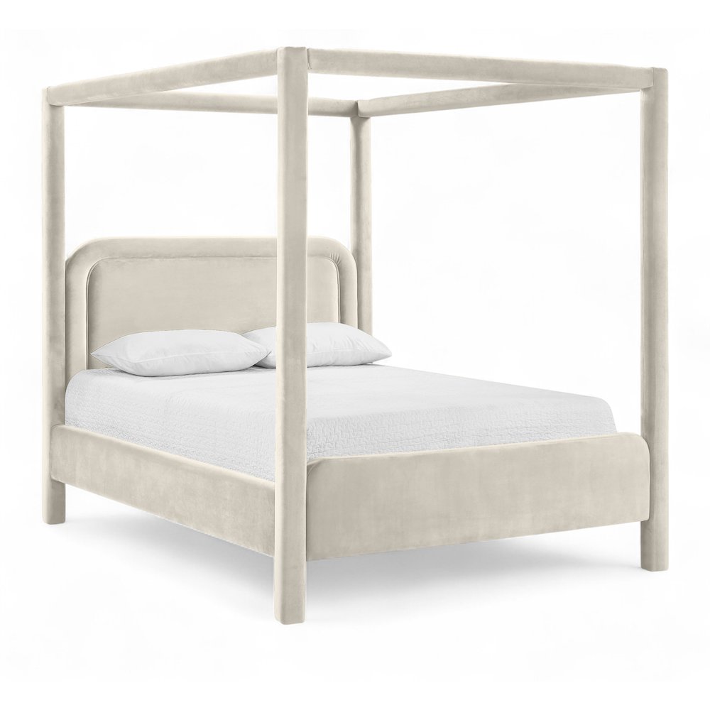 Salina Cream Velvet Upholstered Full Bed