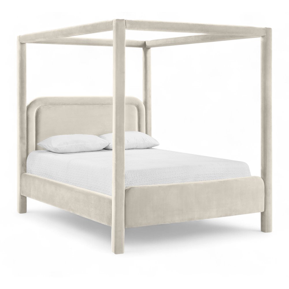 Salina Cream Velvet Upholstered Queen Bed