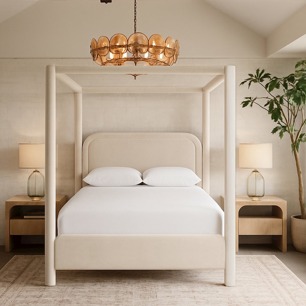 Salina Cream Velvet Upholstered Queen Bed