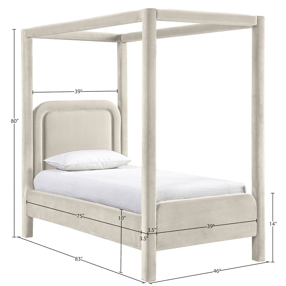 Salina Cream Velvet Upholstered Twin Bed