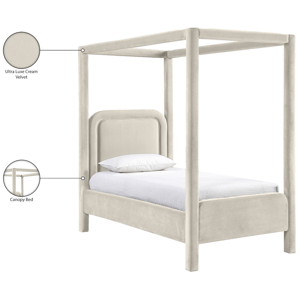 Salina Cream Velvet Upholstered Twin Bed