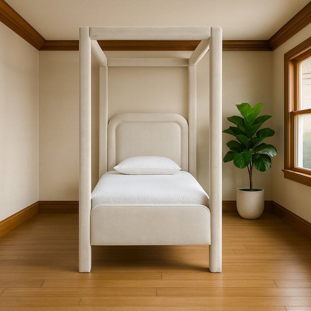 Salina Cream Velvet Upholstered Twin Bed
