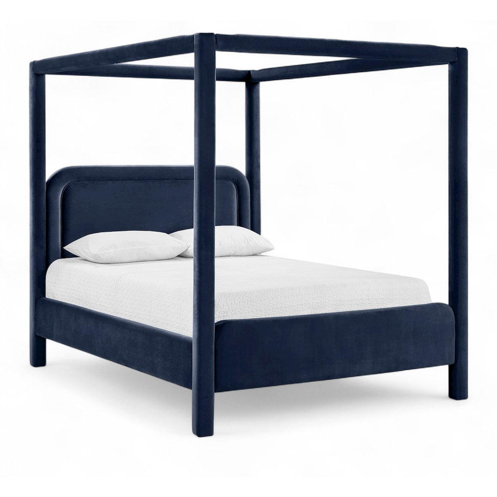 Salina Navy Velvet Upholstered Queen Bed