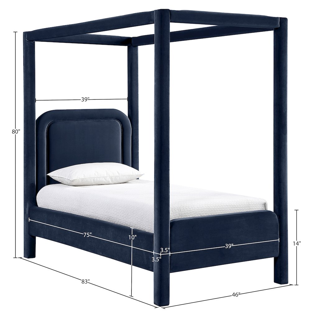 Salina Navy Velvet Upholstered Twin Bed
