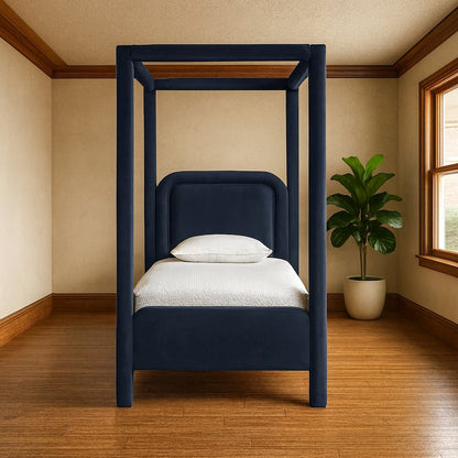 Salina Navy Velvet Upholstered Twin Bed