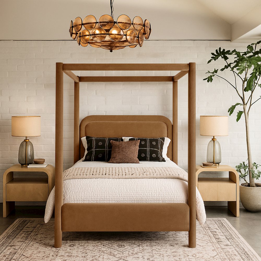 Salina Saddle Velvet Upholstered King Bed