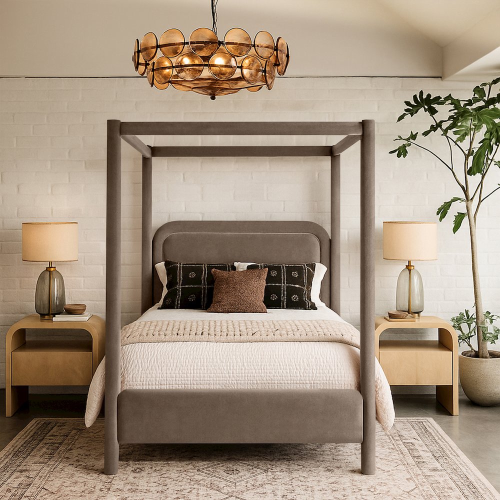 Salina Taupe Velvet Upholstered Queen Bed