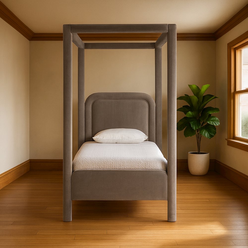 Salina Taupe Velvet Upholstered Twin Bed