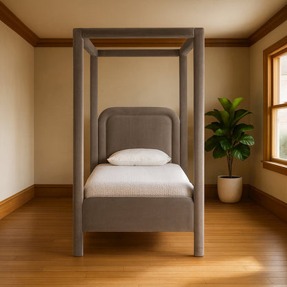 Salina Taupe Velvet Upholstered Twin Bed