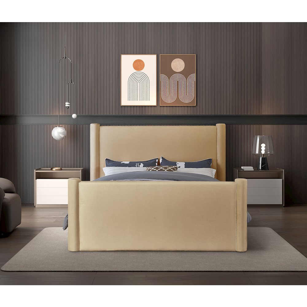 Elias Camel Velvet Full Bed