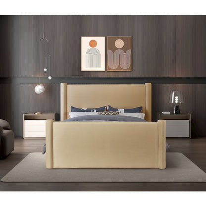 Elias Camel Velvet Queen Bed