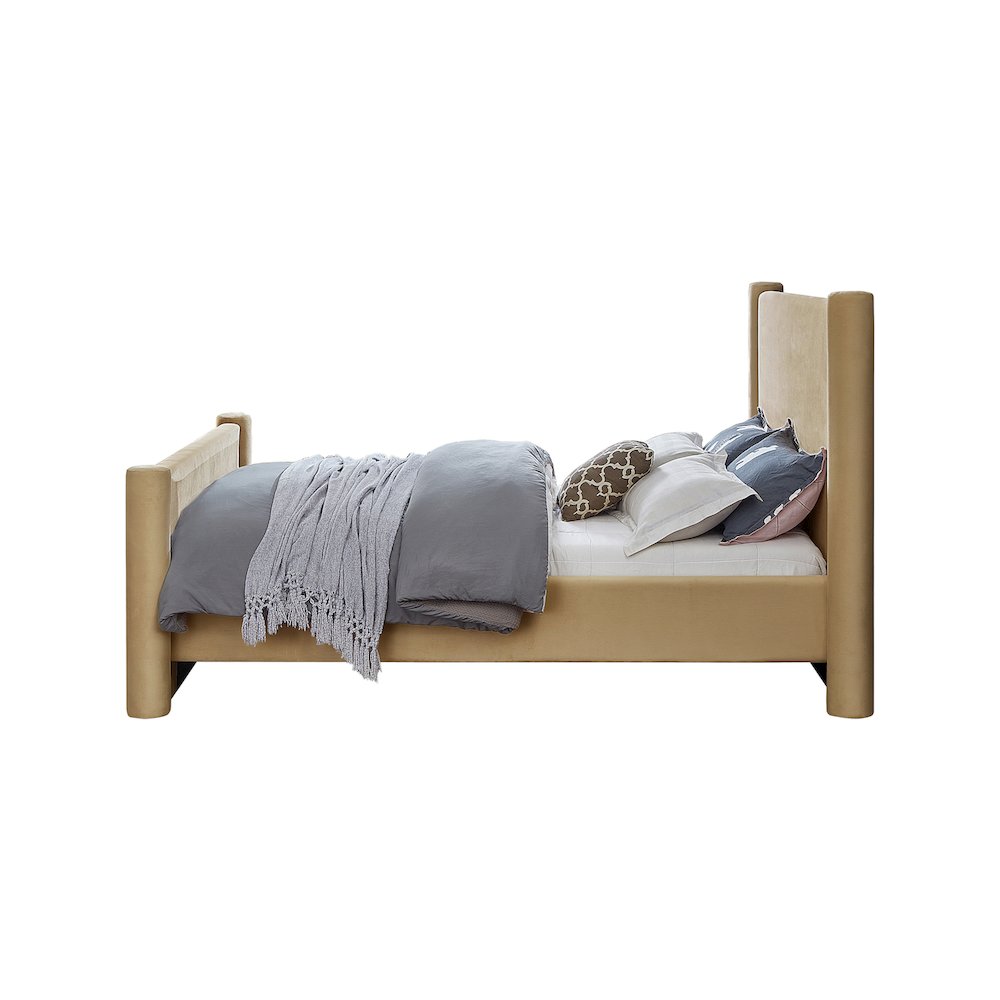 Elias Camel Velvet Queen Bed
