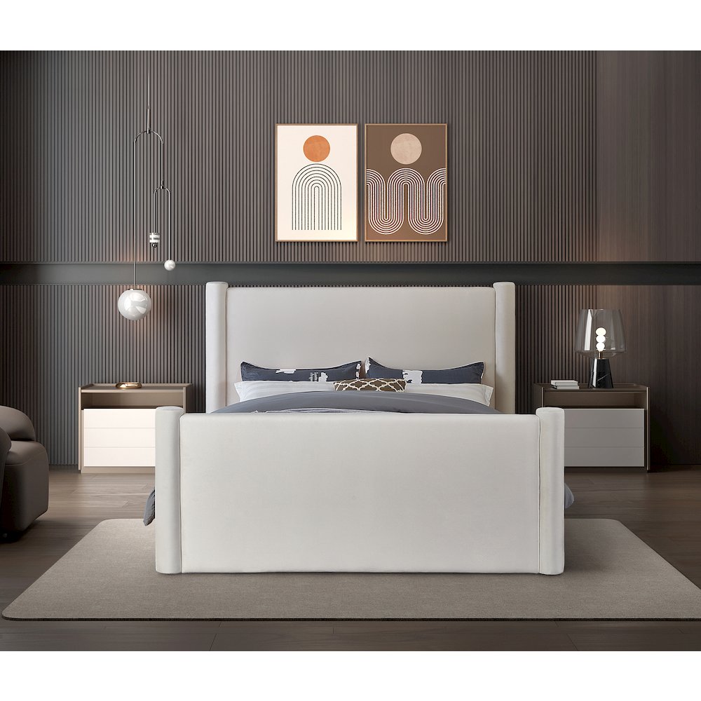 Elias Cream Velvet King Bed