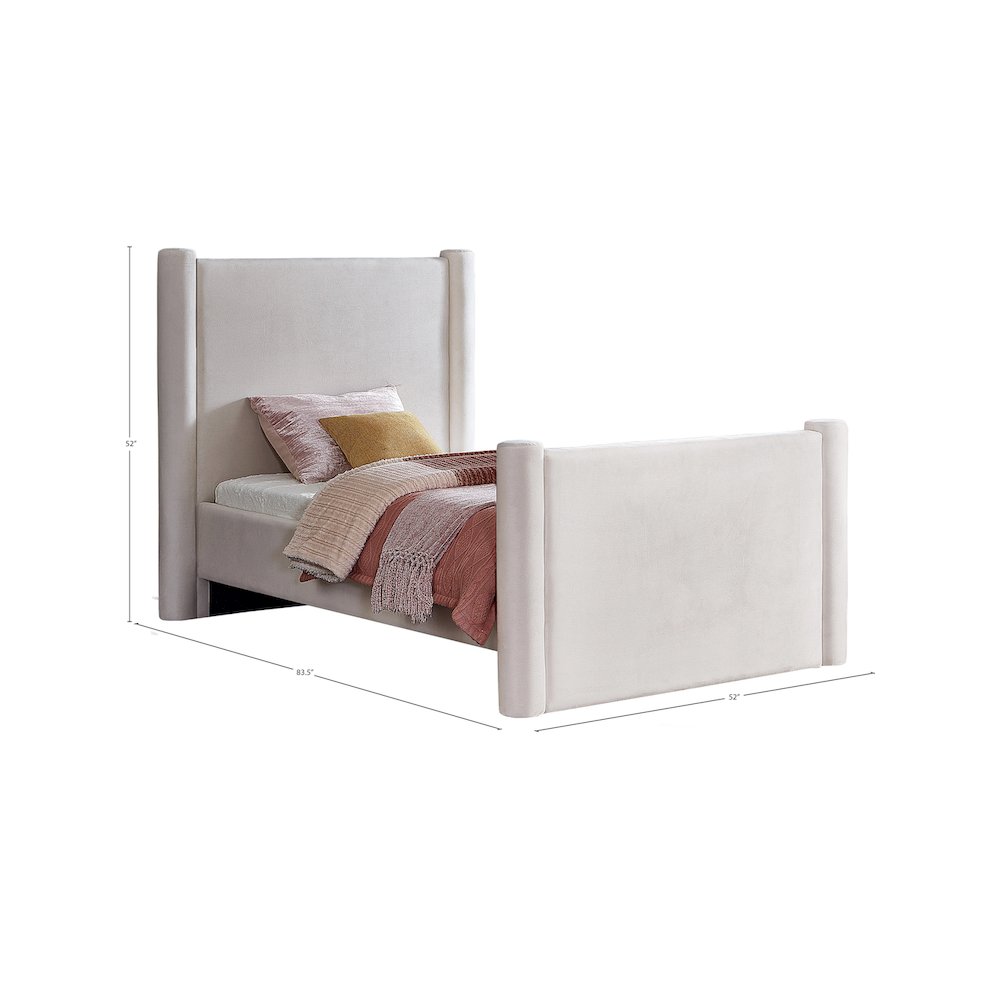 Elias Cream Velvet Twin Bed