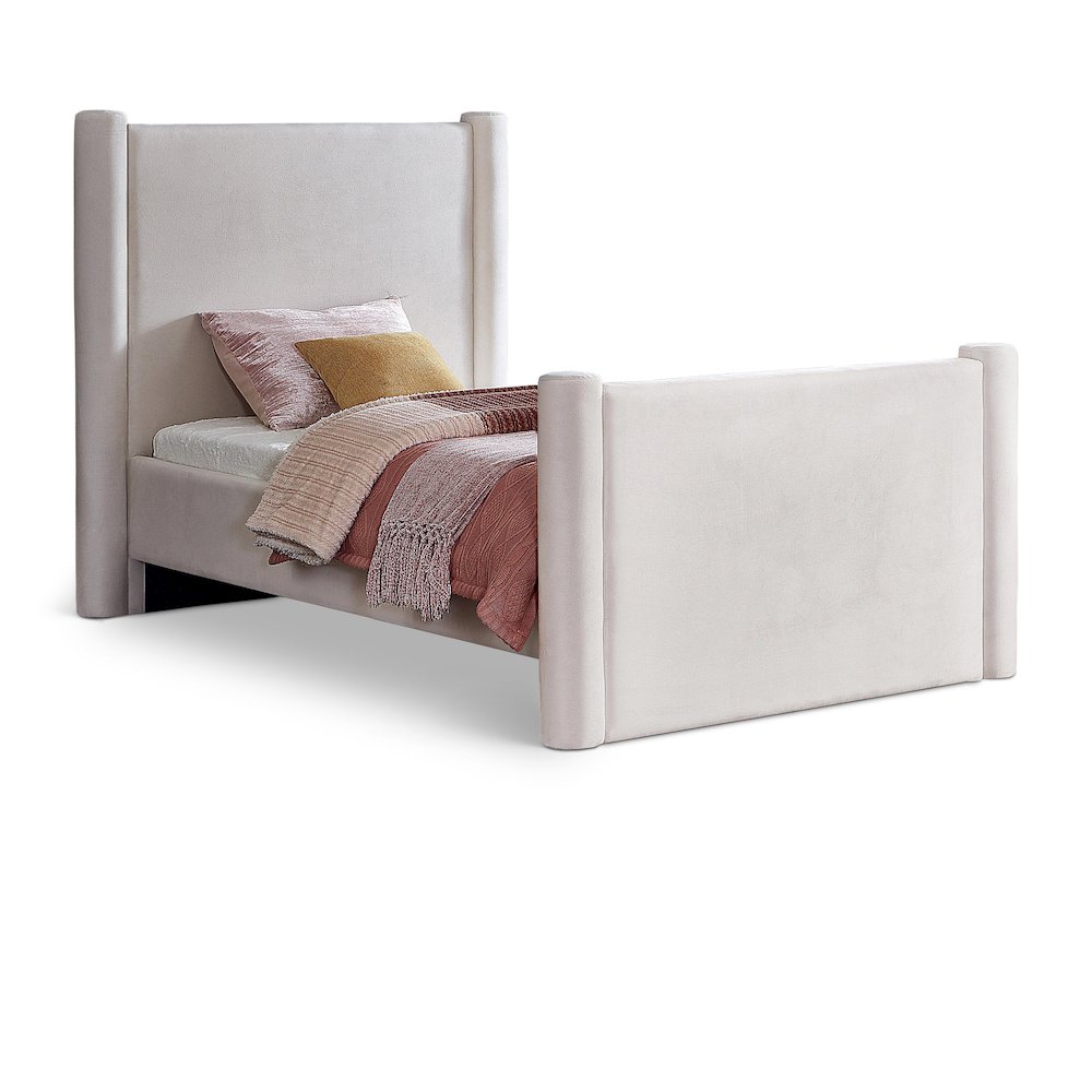 Elias Cream Velvet Twin Bed