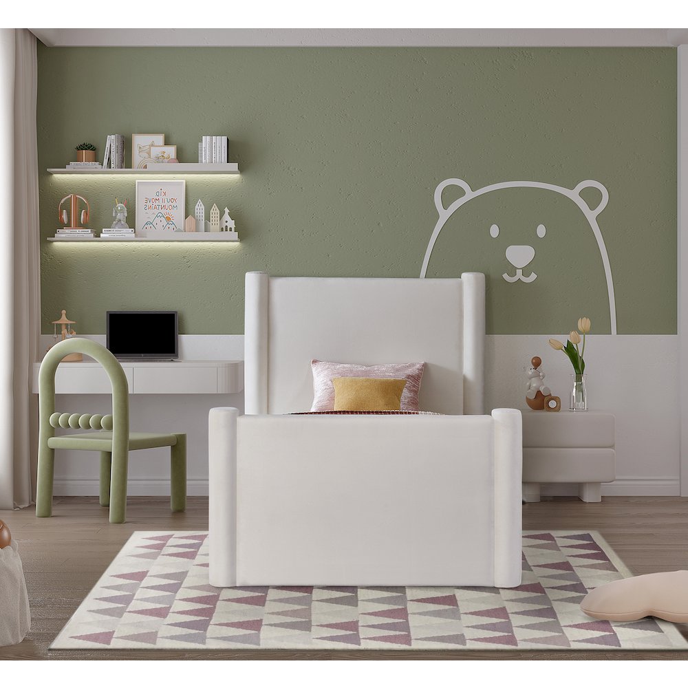Elias Cream Velvet Twin Bed