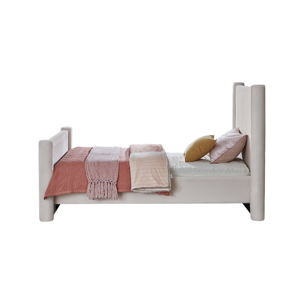 Elias Cream Velvet Twin Bed