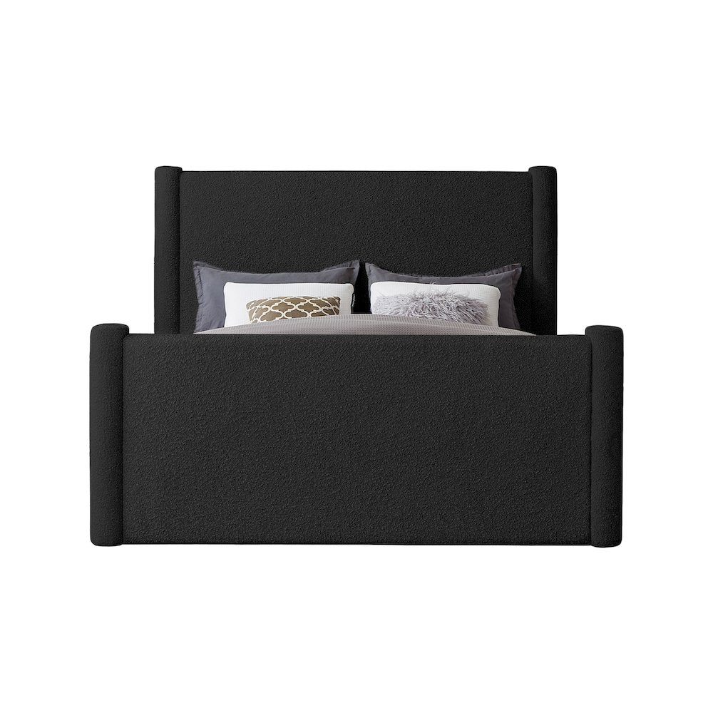 Elias Black Boucle Fabric Queen Bed