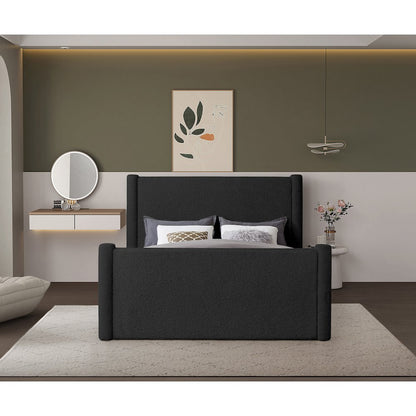 Elias Black Boucle Fabric Queen Bed