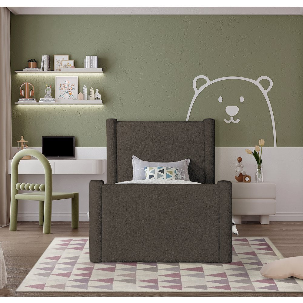 Elias Brown Boucle Fabric Twin Bed