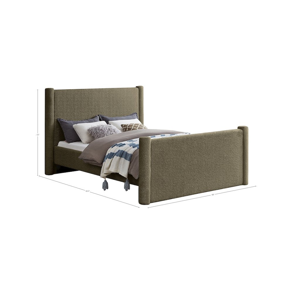Elias Olive Green Boucle Fabric Full Bed