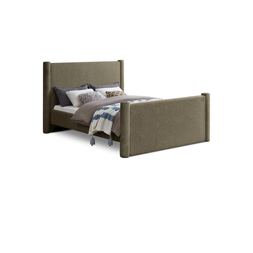 Elias Olive Green Boucle Fabric Full Bed