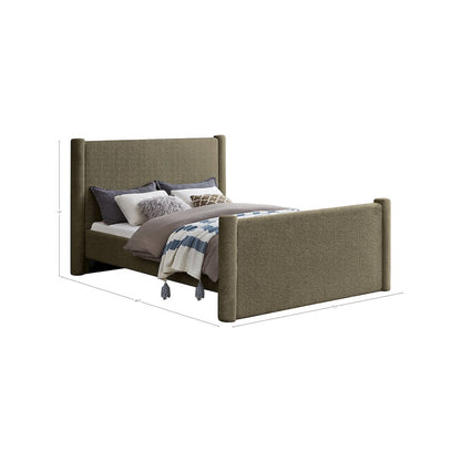 Elias Olive Green Boucle Fabric Queen Bed