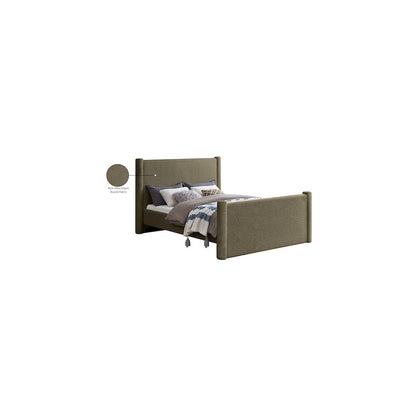 Elias Olive Green Boucle Fabric Queen Bed