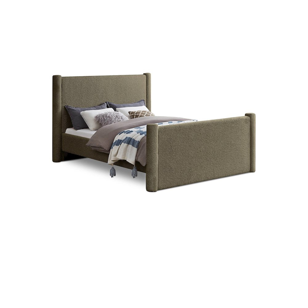 Elias Olive Green Boucle Fabric Queen Bed