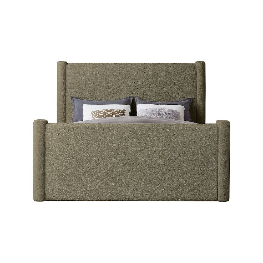 Elias Olive Green Boucle Fabric Queen Bed