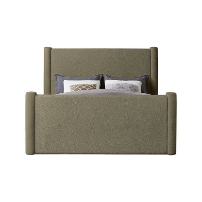 Elias Olive Green Boucle Fabric Queen Bed