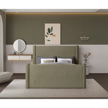 Elias Olive Green Boucle Fabric Queen Bed