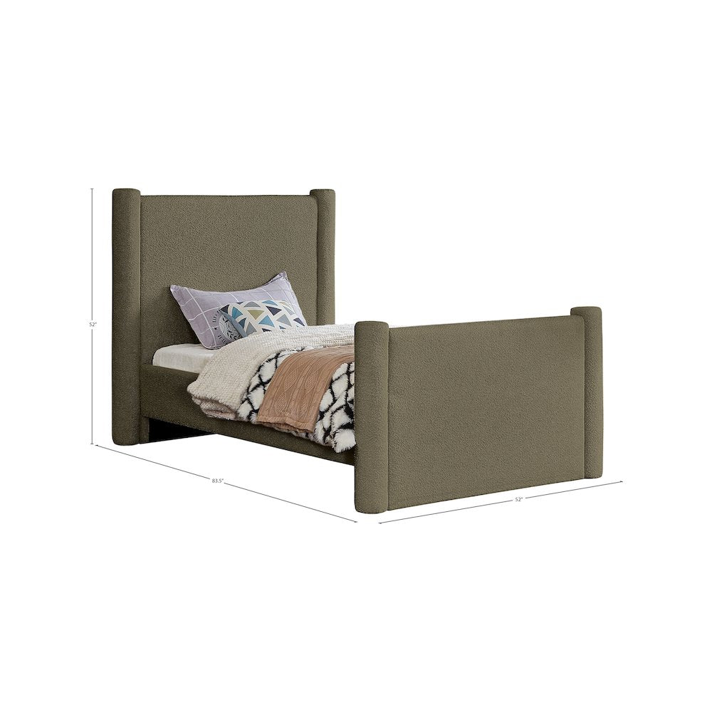 Elias Olive Green Boucle Fabric Twin Bed