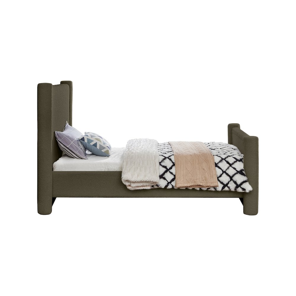 Elias Olive Green Boucle Fabric Twin Bed