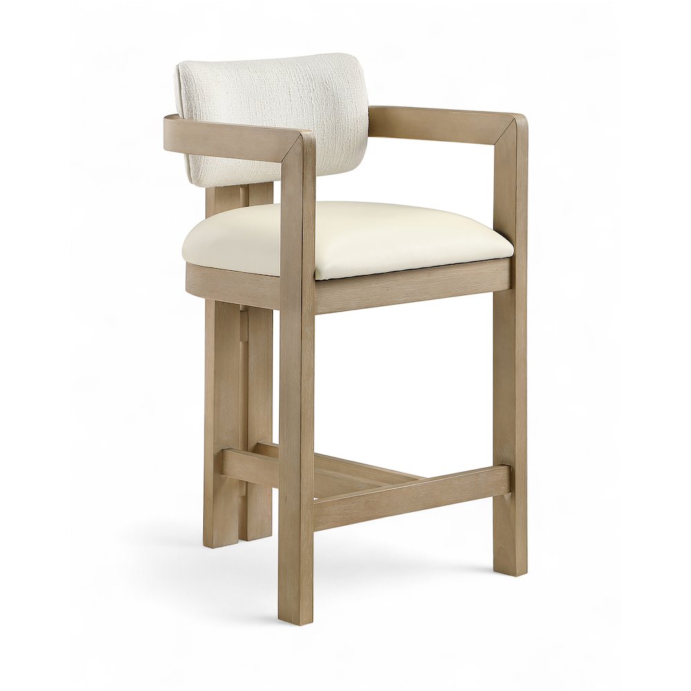 Ravina Cream Vegan Leather and Linen Textured Fabric Upholstered Counter Stool