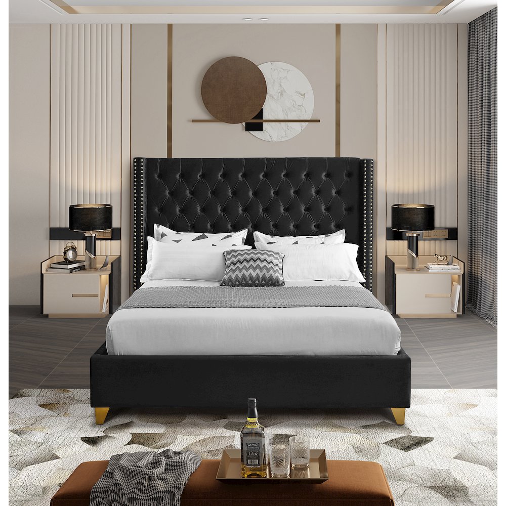 Barolo Black Velvet Queen Bed
