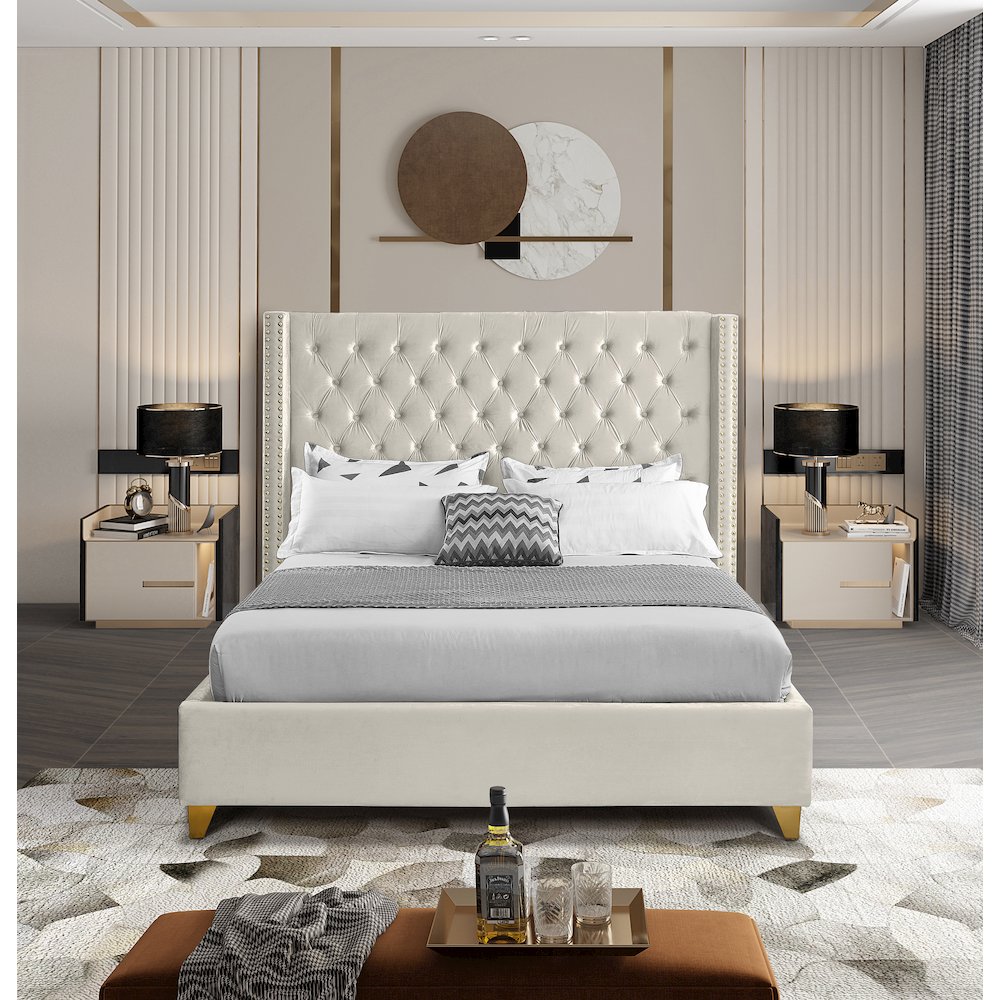 Barolo Cream Velvet King Bed