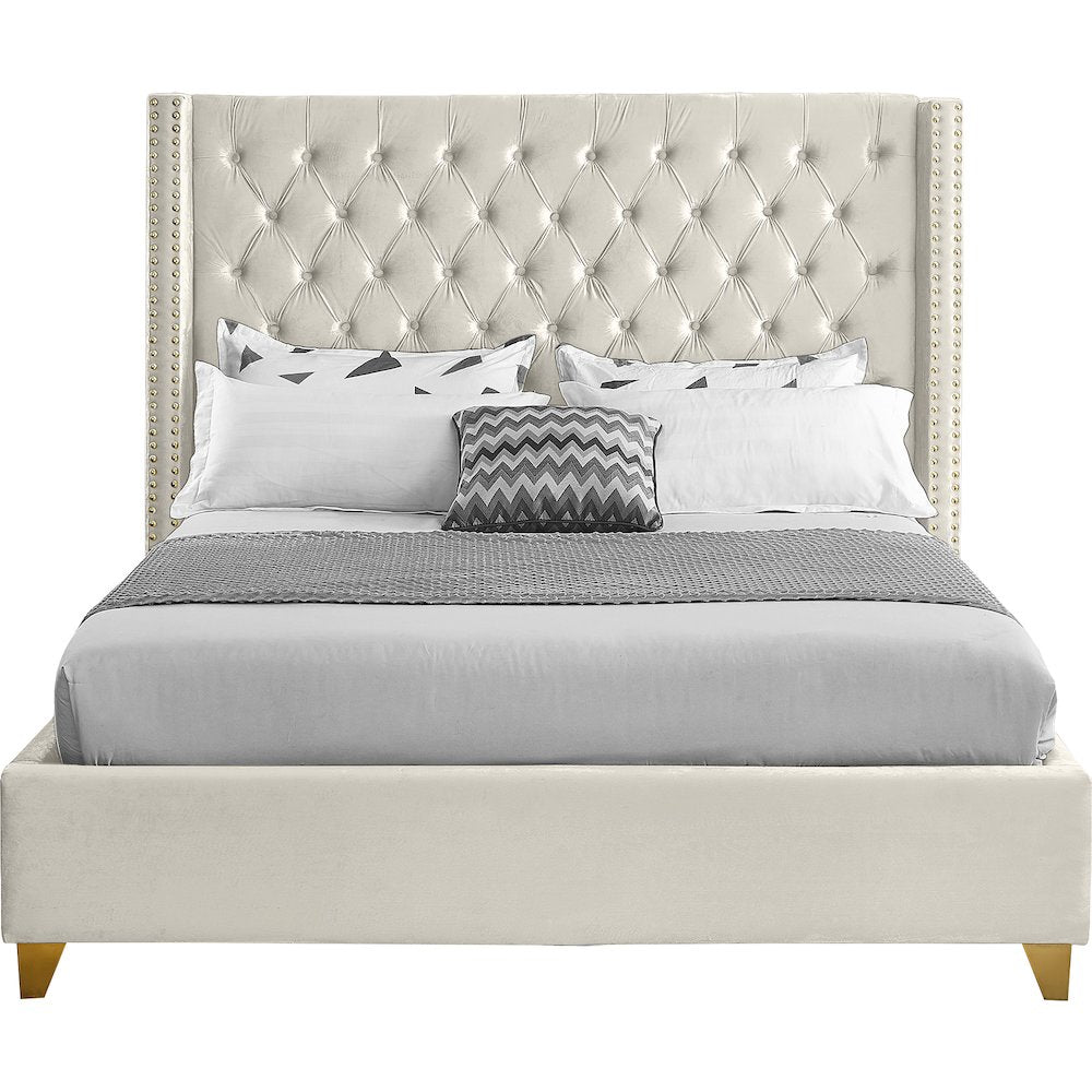 Barolo Cream Velvet Queen Bed