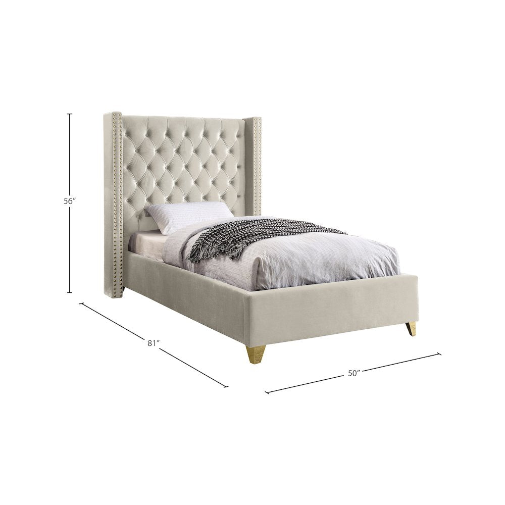 Barolo Cream Velvet Twin Bed
