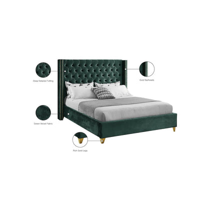 Barolo Green Velvet Queen Bed