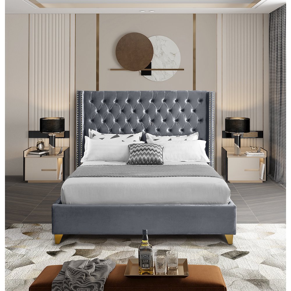 Barolo Grey Velvet King Bed
