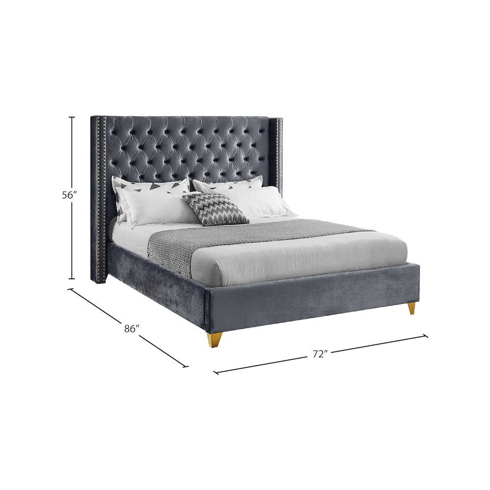 Barolo Grey Velvet Queen Bed
