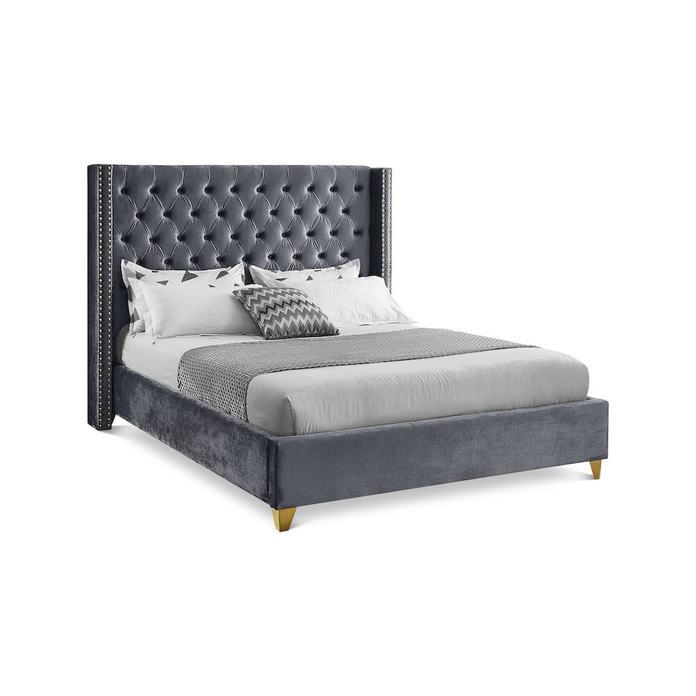 Barolo Grey Velvet Queen Bed