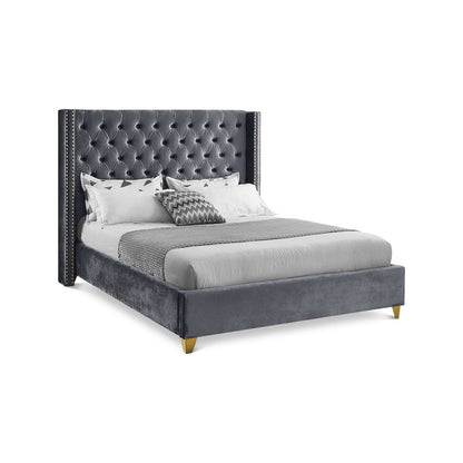 Barolo Grey Velvet Queen Bed