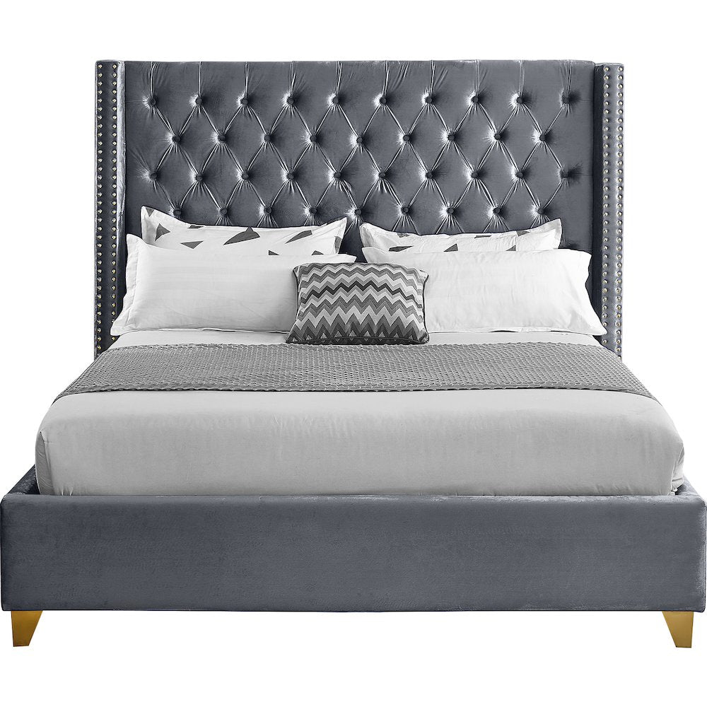 Barolo Grey Velvet Queen Bed