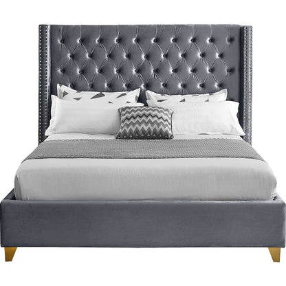 Barolo Grey Velvet Queen Bed