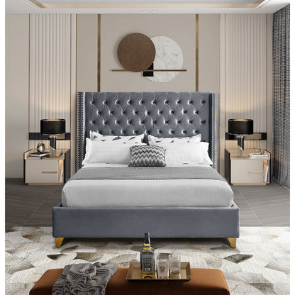 Barolo Grey Velvet Queen Bed