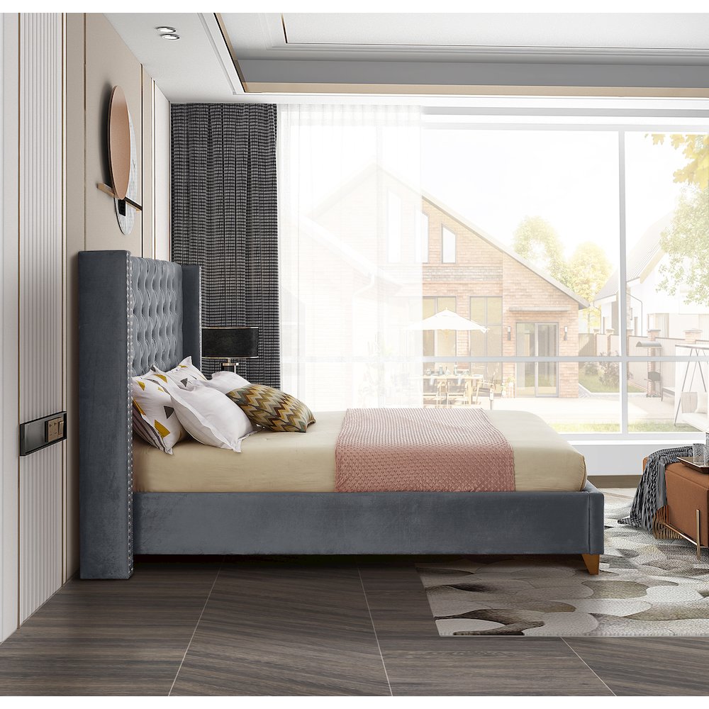 Barolo Grey Velvet Queen Bed